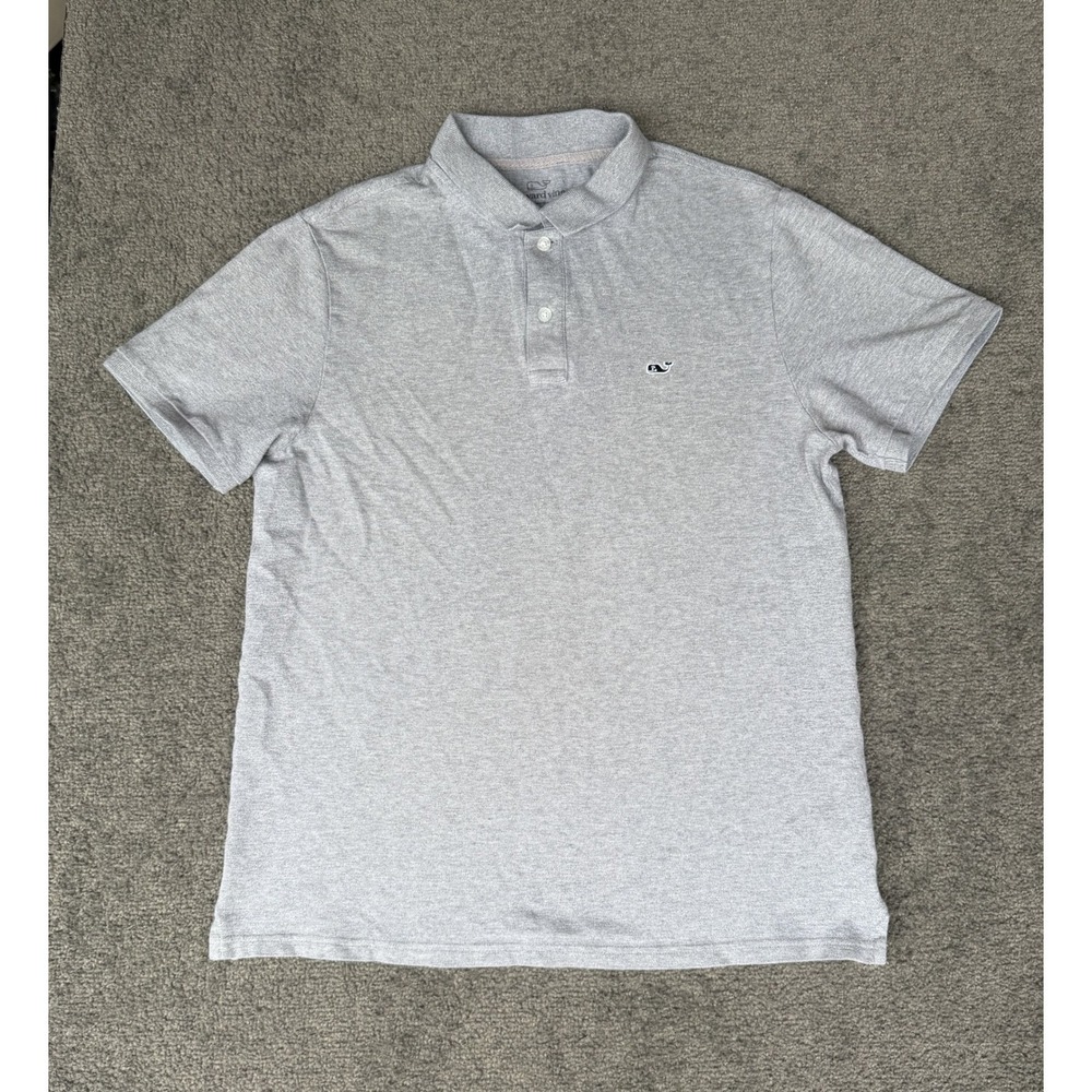 Vineyard Vines Mens Small Gray Short Sleeve Whale Logo Polo Shirt Stretch Cotton
